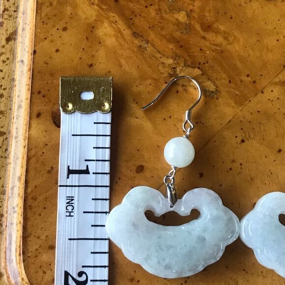 Natural White Jade Sterling Silver Earrings - Picture 3 of 6